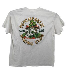 Grim Days Mens Psychedelic Hiking Club T-Shirt‎ XL Dirty White Stains